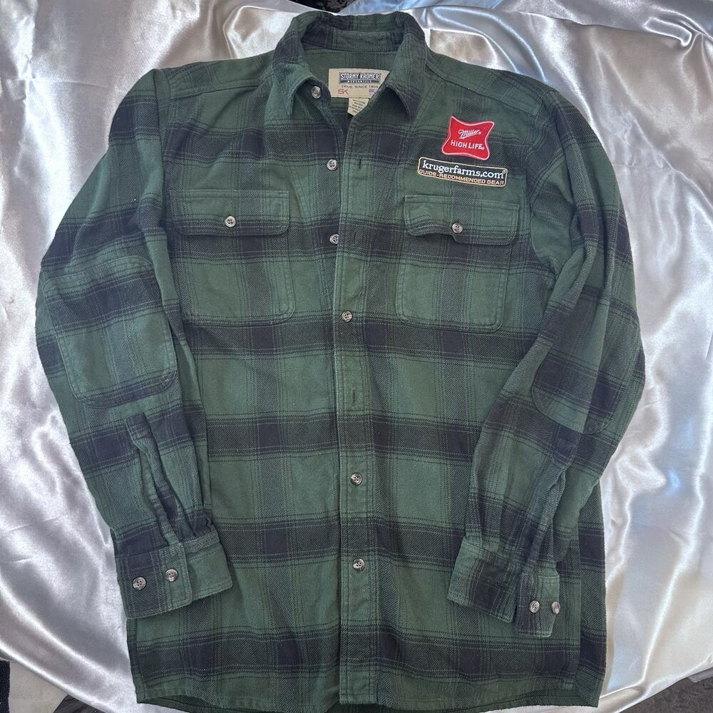 Stormy Kromer The Flannel Shirt Shirt Mens L Green Plaid Miller High Life Beer